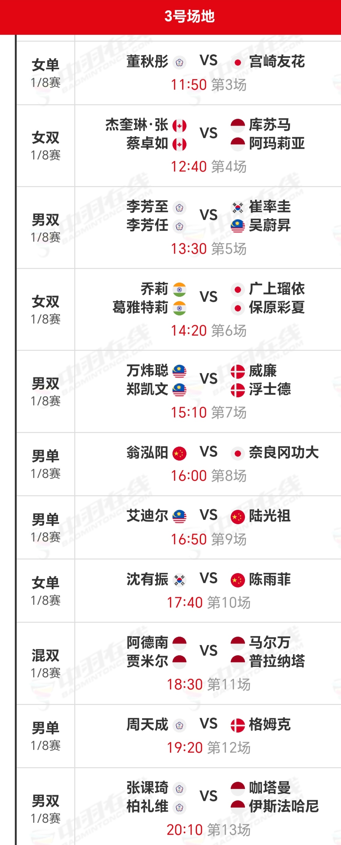 包含泰国羽毛球队血洗丹麦羽毛球队，林丹制霸全场的词条